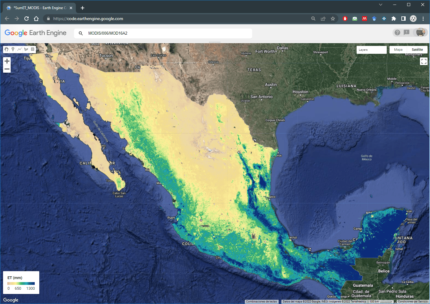 Evapotranspiración con datos MODIS desde Google Earth Engine